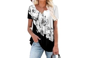 ROSELINLIN Women's Short Sleeve Shirts Floral Summer Tops Loose Fit for Leggings