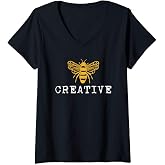 Womens Cute Bee Creative - Art Teacher V-Neck T-Shirt