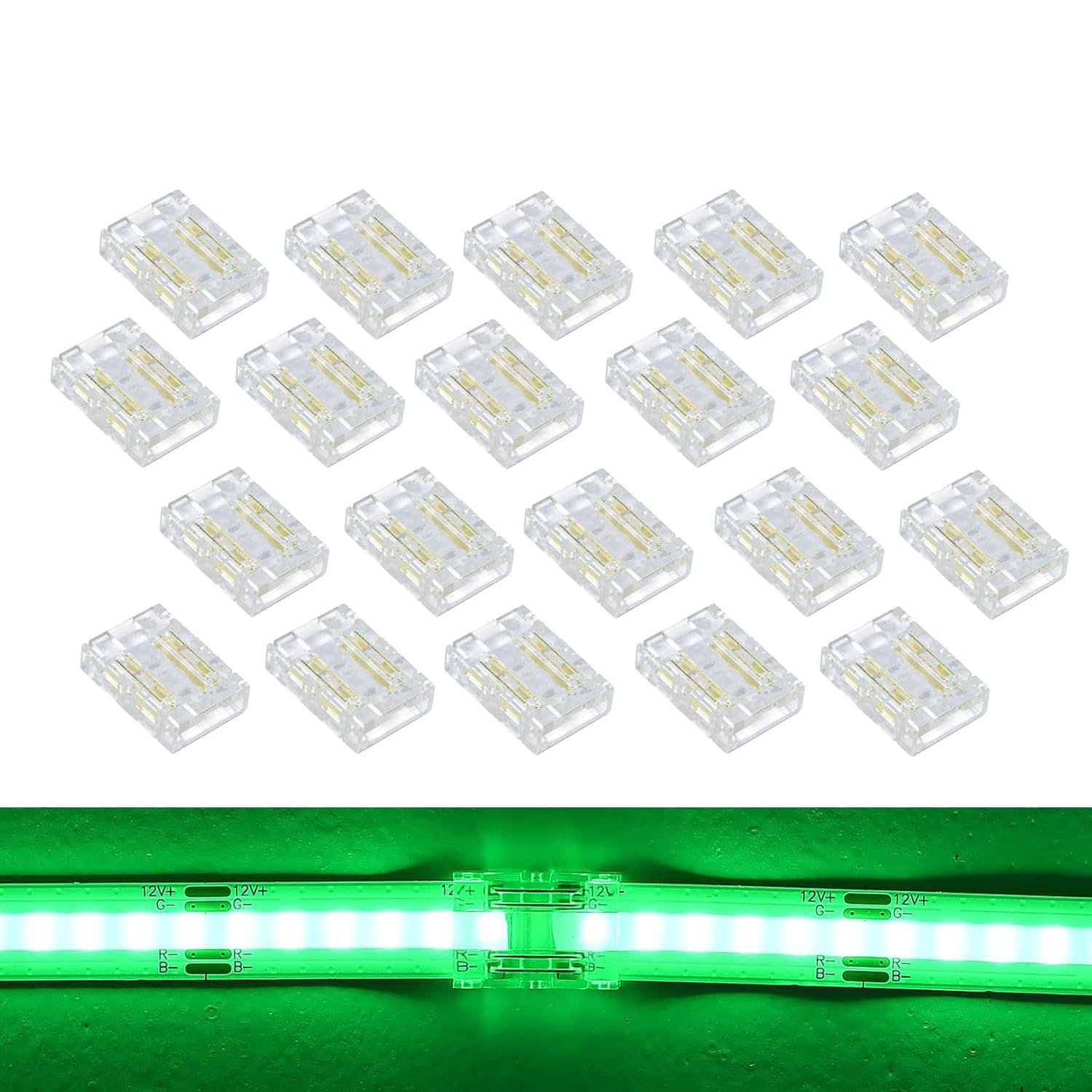 SHAOYAYAZHANG 4pin 10mm cob led Strip Connector,20pcs Strip to Strip Transparent Solderless Connector,LED Tape Light Connector for COB 5050 Multicolor LED Strips