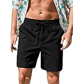 RQP Mens Cotton Linen Shorts Casual Drawstring 7inch Inseam Shorts Stretch Summer Beach Wear