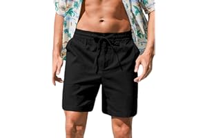 RQP Mens Cotton Linen Shorts Casual Drawstring 7inch Inseam Shorts Stretch Summer Beach Wear