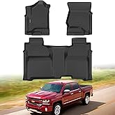 All Weather Car Floor Mats for 2014-2018 Chevy Silverado/GMC Sierra 1500 Crew Cab, 2015-2019 Silverado/Sierra 2500 HD/3500 HD Crew Cab, TPE Rubber Floor Liners Full Set for Chevy Silverado Accessories