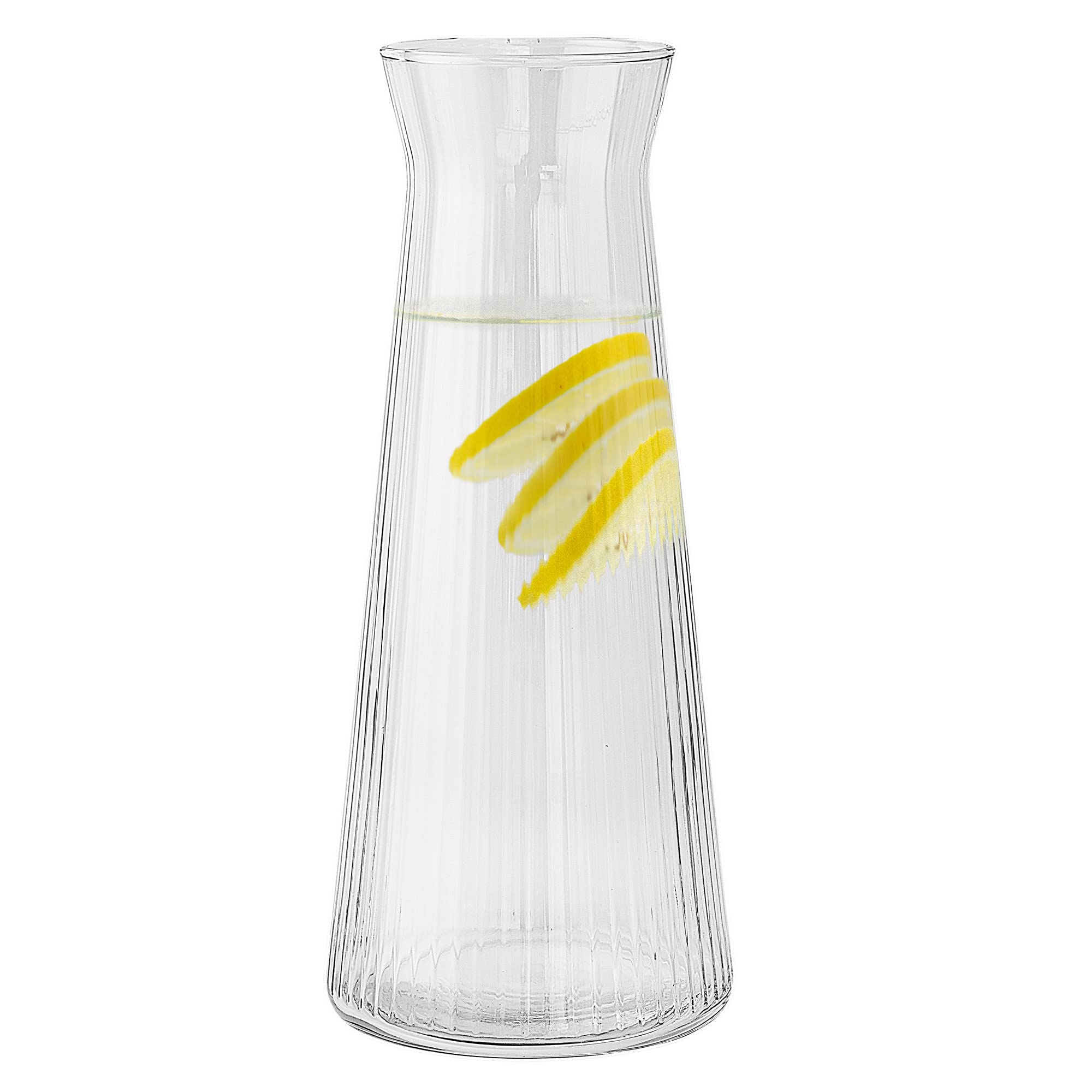 Trend For Home Decorated Glass Water Jug 1000 ml Water Carafe Ribbed Glass Carafe Serving Decanter 1L Dispenser for Beverages Juice Water Flower Vase Bud Vase, Lyra Luminous, Transparent