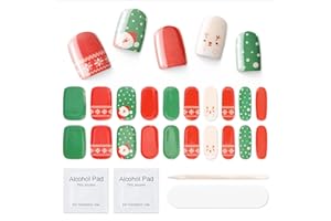 MOOYIYAN Semi Cured Gel Nail Strips|Works with Any UV/LED Nail Lamps|20 Pcs Gel Nail Wraps|Long-Lasting Two Weeks and Easy to Apply & Remove|with 2 Prep Pad,1 Nail File&1 Wooden Stick,Warm Christmas