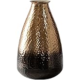 ANDALUCA Decorative Metal Vase with Hammered Rustic Bronze Ombre Finish 12in