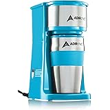 AdirChef Grab N' Go Personal Coffee Maker with 15 oz. Travel Mug (Crystal Blue)