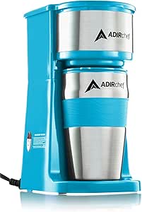 AdirChef Grab N' Go Personal Coffee Maker with 15 oz. Travel Mug (Crystal Blue)