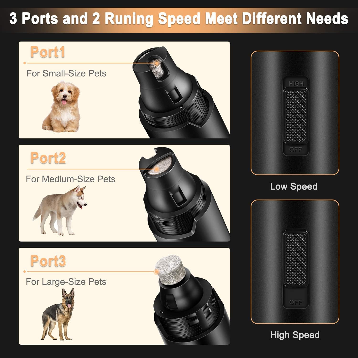 Dog Nail Grinder for Large Dogs With LED, Electric Dog Nail Trimmer Clipper, 2 Speed Pet Nail Grinder for Dogs Grooming Kit, Rechargeable Painless Cat Paws File Grooming & Smoothing for Medium Dogs