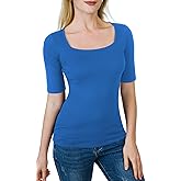 Artivaly Women's Half Sleeve Square Neck Slim-Fit Tee Tops