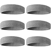 BEACE Sweatbands Sports Headband for Men & Women - 6PCS Moisture Wicking Athletic Cotton Terry Cloth Sweatband for Tennis, Basketball, Running, Gym, Working Out
