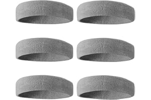 BEACE Sweatbands Sports Headband for Men & Women - 6PCS Moisture Wicking Athletic Cotton Terry Cloth Sweatband for Tennis, Basketball, Running, Gym, Working Out