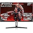 SANSUI 27 Inch WQHD 2560 x 1440P Gaming Monitor 180Hz/144Hz 1ms Fast IPS 2K Computer Monitor, HDMI 2.0 x2 | DP 1.2 x2 | VESA 