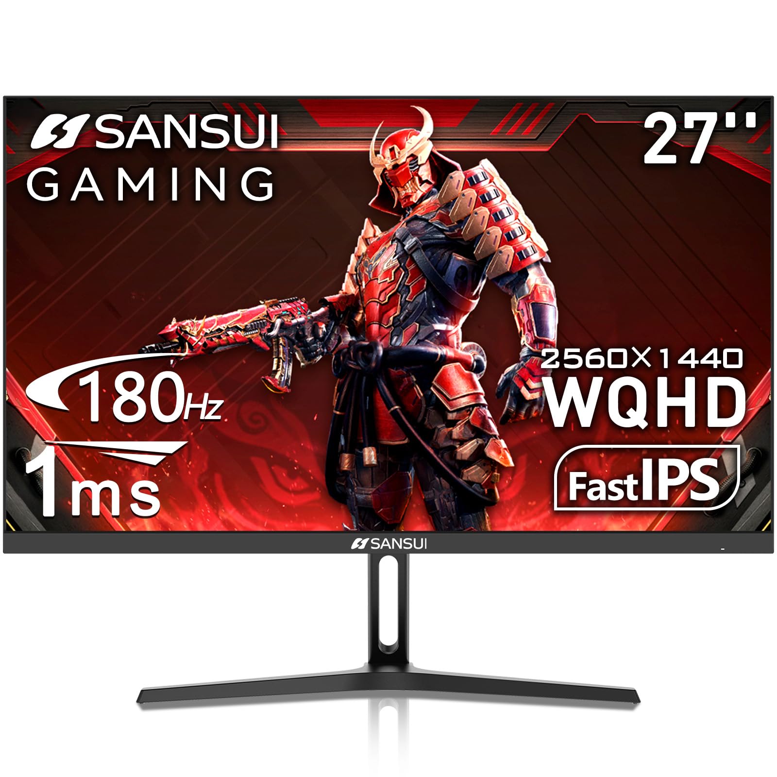 Photo 1 of SANSUI 27 Inch WQHD 2560 x 1440 IPS Gaming Monitor, 180Hz 1ms Computer Monitor, DP 1.2 x2 | HDMI 2.0 x2 | VESA Mount, 120% sRGB HDR Eye Care Metal Stand (DP Cable Included)