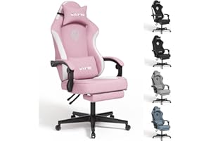SITMOD Gaming Chairs for Adults with Footrest-PC Computer Ergonomic Video Game Chair-Backrest and Seat Height Adjustable Swivel Task Chair with Headrest and Lumbar Support(Pink)-Fabric