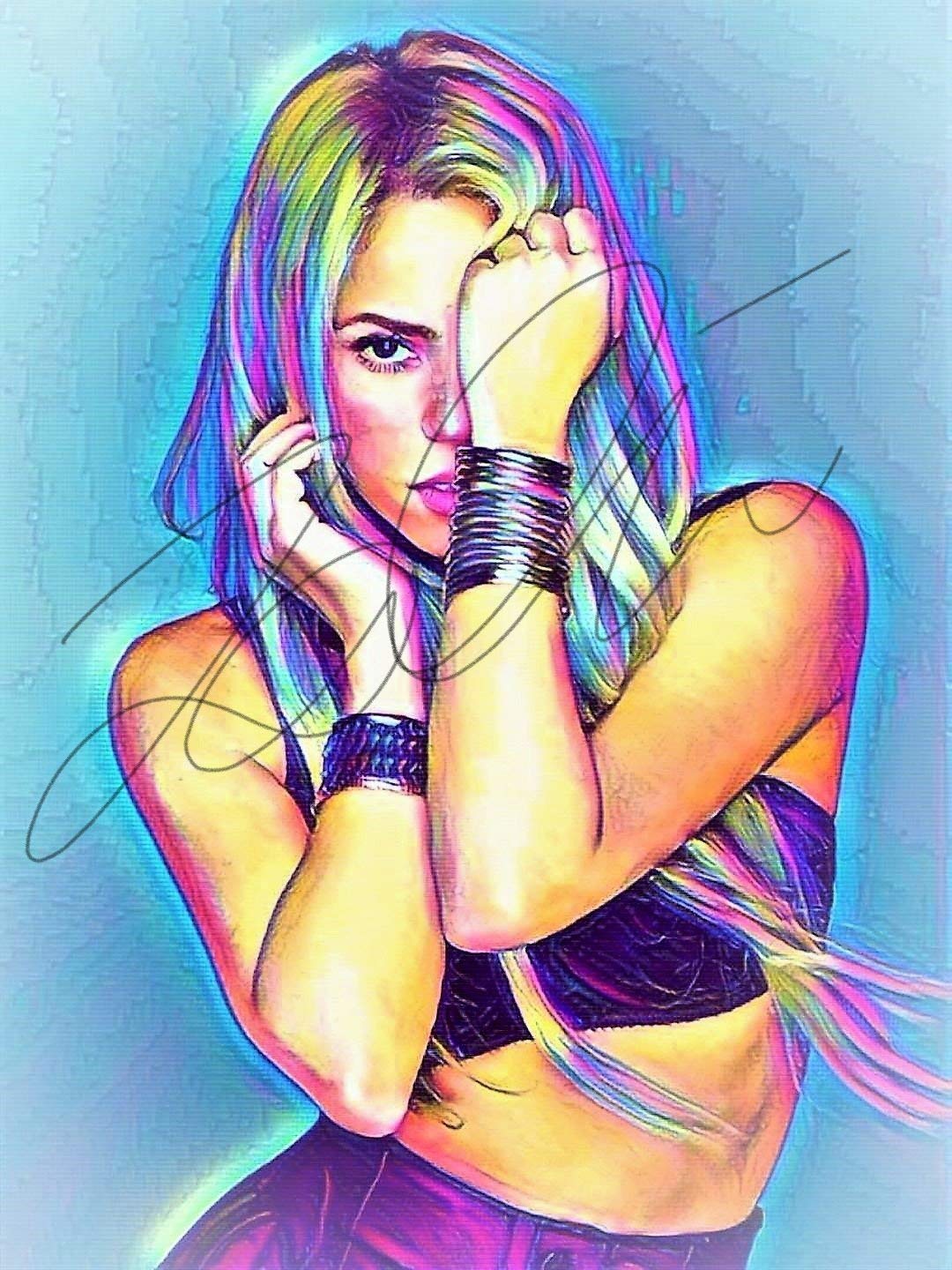 Shakira Abstract Drawing Print Poster Hand Drawn Pop Art Vibrant Painting Shakira Abstract2 Amazon Ca Handmade