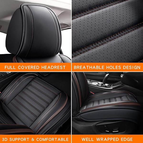 MINGBRON CAR SEAT COVERS FULL SET, 5 SEATS FRONT SEAT COVER AND BACK SEAT COVERS FOR CARS, AUTOMOTIVE SEAT COVERS, LEATHER WATERPROOF CAR SEAT PROTECTORS UNIVERSAL FOR CARS BROWN