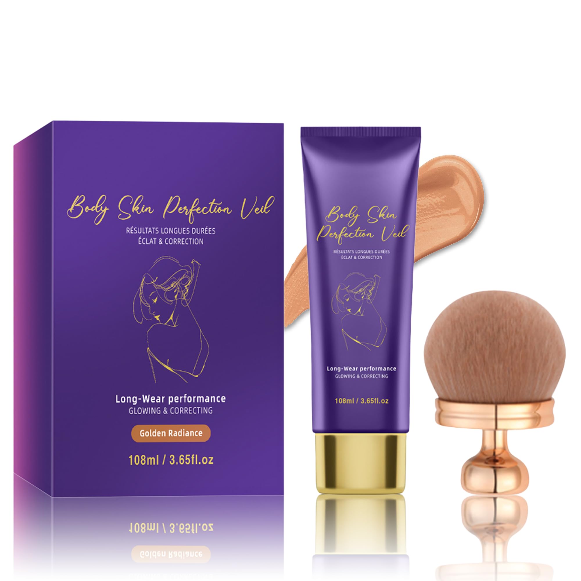 Photo 1 of Body Coverage Perfector with Brush | Buildable Body & Leg Makeup Concealer Cream for Tattoo Cover Up, Waterproof and Transfer-Resistant Formula, Natural Finish (Golden Radiance)