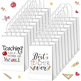 Tinlade 18 Pcs Teacher Appreciation Gift Bags Best Teacher Ever Paper Bags Back to School Gifts Teaching Is a Work of Heart Wrap Pouch with Handle for Teachers' Day First End of the School Year(White)