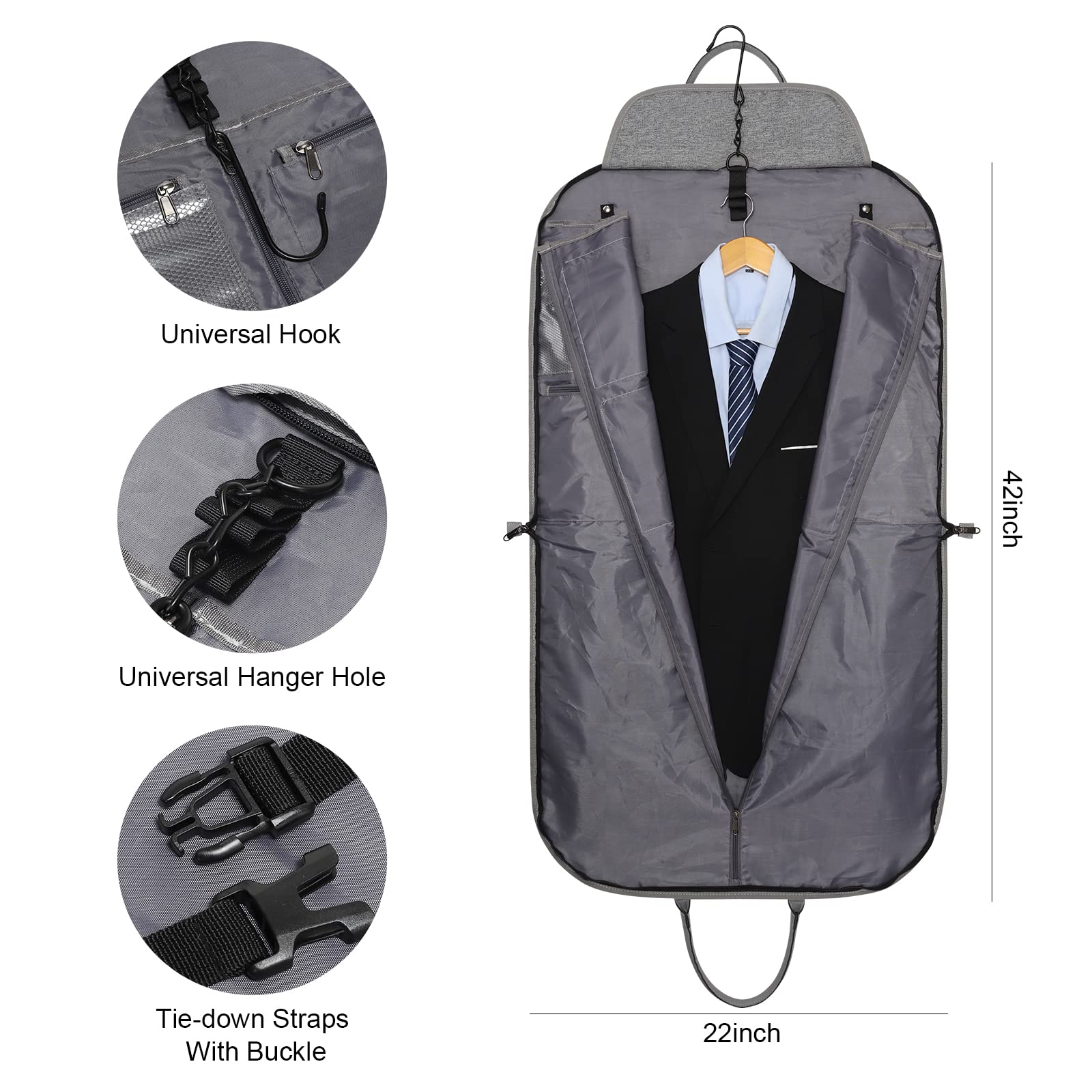 Modoker Carry On Garment Bags for Business Travel, Suit Bag with Shoulder Strap for Men Women - 2 in 1 Hanging Garment Bag Suit Carrier, Black