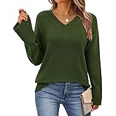 PRETTYGARDEN Womens V Neck Sweaters Trendy 2026 Casual Long Sleeve Oversized Cozy Pullover Sweater Lightweight Knit Tops