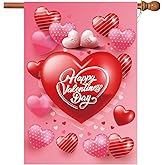 Akeydeco Valentine's Day Flag, 28x40 Inch Heart Garden Flag for Valentine's Day Decoration
