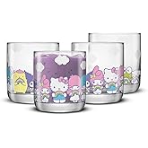 JoyJolt Hello Kitty & Friends Rainbow Short Drinking Glasses, Lowball Glasses Set of 4, 10oz Glass Tumblers ft Sanrio Characters Cinnamoroll Kuromi My Melody and More, Kawaii Hello Kitty Glassware