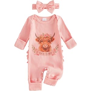 Rourufy Newborn Baby Girl Halloween Outfit Waffle Pumpkin Ghost Jumpsuit | Long Sleeve One Piece Jumpsuit, Baby Girl Hallowee