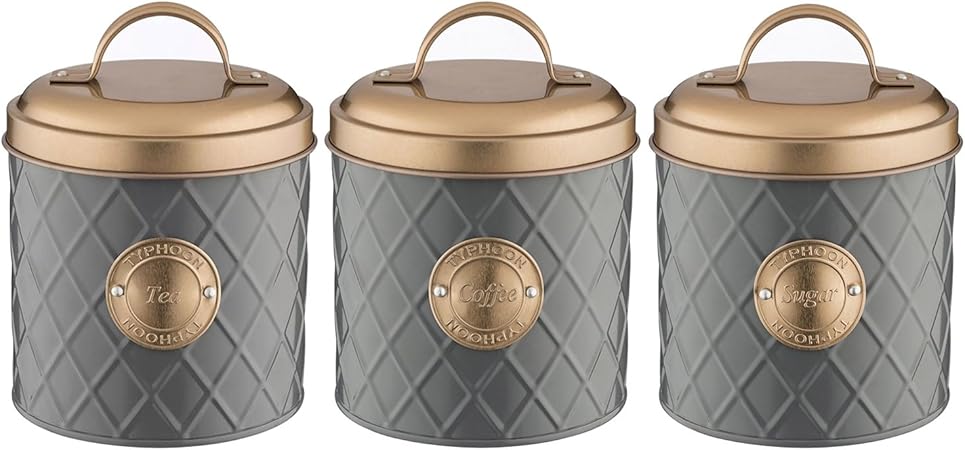 cream and grey tea coffee sugar canisters