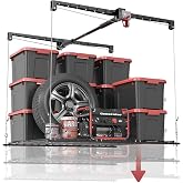 Overhead Garage Storage Rack for 8-10 FT Ceiling, Heavy-duty 4x4 FT Ceiling Storage Racks with Safety Lock, Ideal for Garage Storage Mounted Lift System and Storage Organizer, 250lb Capacity