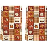 Artoid Mode Checkered Stripe Pumpkin Turkey Thanksgiving Kitchen Towels Dish Towels, 18x26 Inch Farmhouse Holiday Decoration Cleaning Set of 2