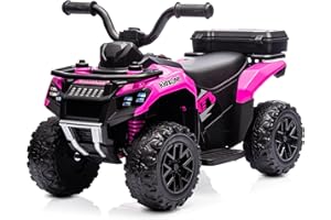 Kidzone 6V Ride-On ATV for Kids 18+ Months, Battery-Powered 4-Wheel Electric Vehicle with Bluetooth, USB, Storage, LED Lights, Safe 1.5–2 km/h Speed - Pink