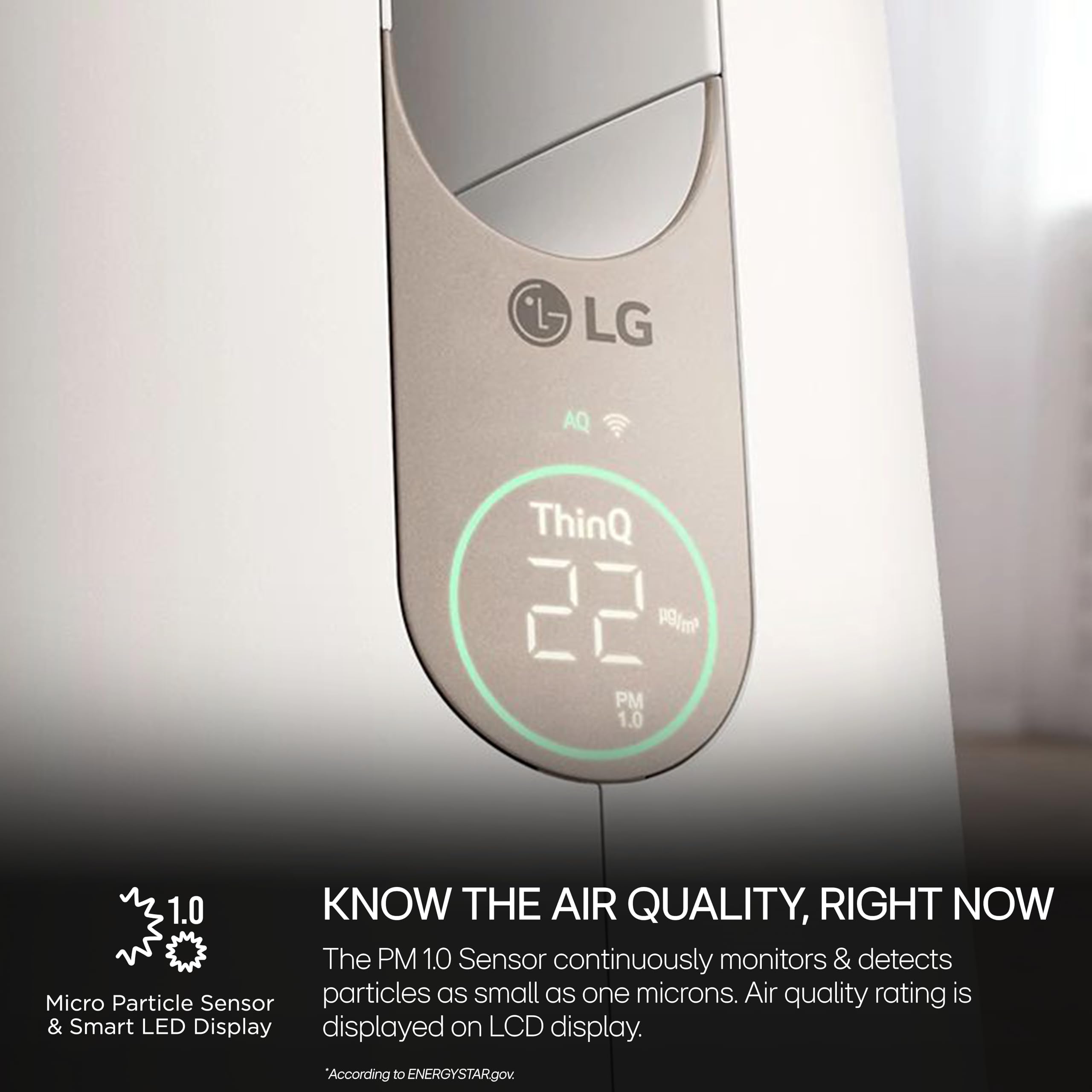 LG PuriCare AeroTower Air Purifier Fan for Home, Large and Small Room, Bedroom, with True HEPA Filter, Multiple Airflow Options, WiFi, Air Quality Monitor, Low Noise, NanoFiber