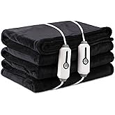 LaffyLo Electric Heated Blanket Queen Size 84"x90", with Dual Control Breathable & Luxurious Flannel, with 4 Heating Levels & 10 Hours Auto-Off, Fast Heating, Machine Washable, for Bedding -Dark Grey