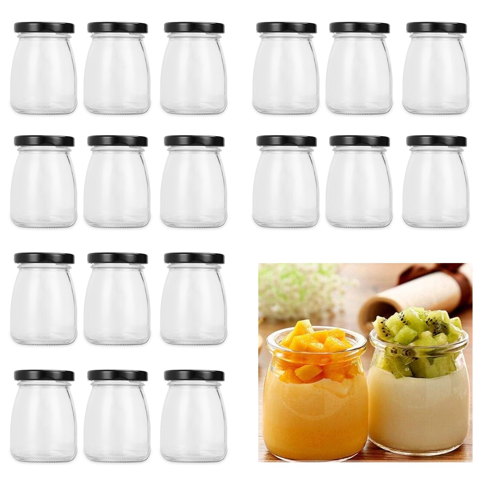 WOPPLXY 20PCS Small Glass Jars with Lids 100ml - Yogurt Chia Pudding Jars with Metal Lids - Small Mini Dessert Glass Bottles with Lid