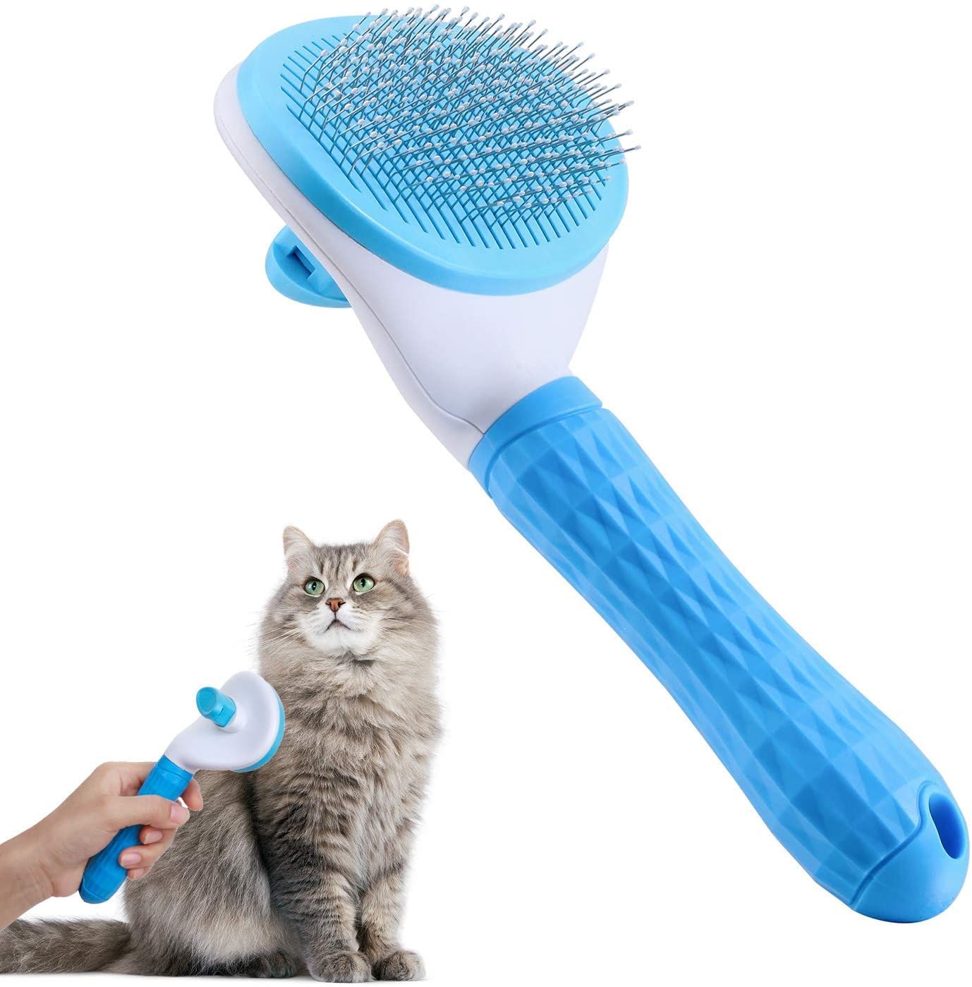 Cat Brush, Self-Cleaning Dog Brush & Cat Brushes, Short to Long Hair Suitable Small - Large Animals Quick Cleaning Cats Comb Blue