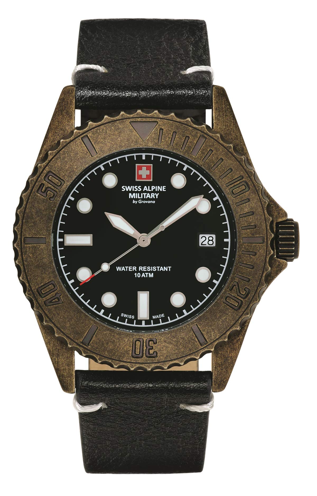 Swiss Alpine Military 7051 Men's Watch, Analogue, Quartz Movement, Leather, Vintage/Black/Black - 1587sam