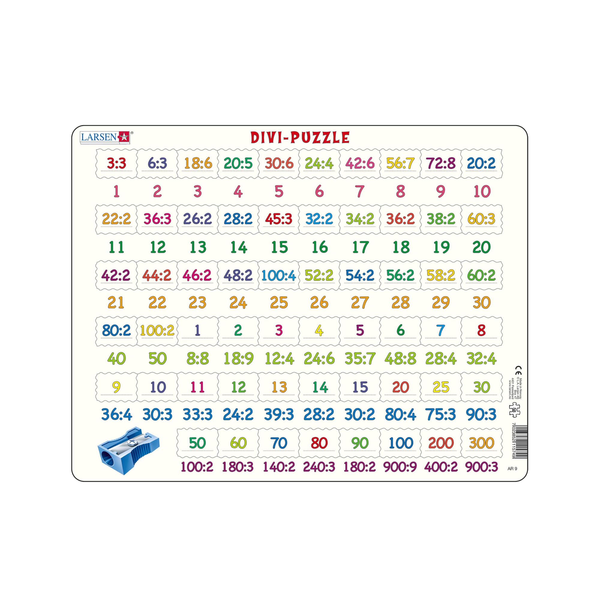 Larsen AR9 Math Puzzle - Division | 58 Pieces | Educational Jigsaw Puzzle for Kids | Neutral Edition