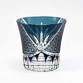 LOUISEYUN Edo Kiriko Whiskey Glass – Luxury Lead-Free Hand Cut Crystal Whiskey Glass with Gift Box| 260ml Elegant Old Fashioned Tumbler for Whisky, Cocktails– Gift for Men & Women & Dad (Blue)
