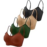 Omisy 4 Pieces V Neck Padded Bralette Cami Bra Wireless Tank Top Sports Bra with Adjustable Straps