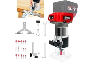 BYCZONE 800W Cordless Wood Router Compatible With Milwaukee 18V Battery,30000RPM Brushless Motor Router Attach 15PCS 1/4" Router Bits,6 Speeds Hand Trim Router,Edge Guide,Roller Guide,(NO Battery)