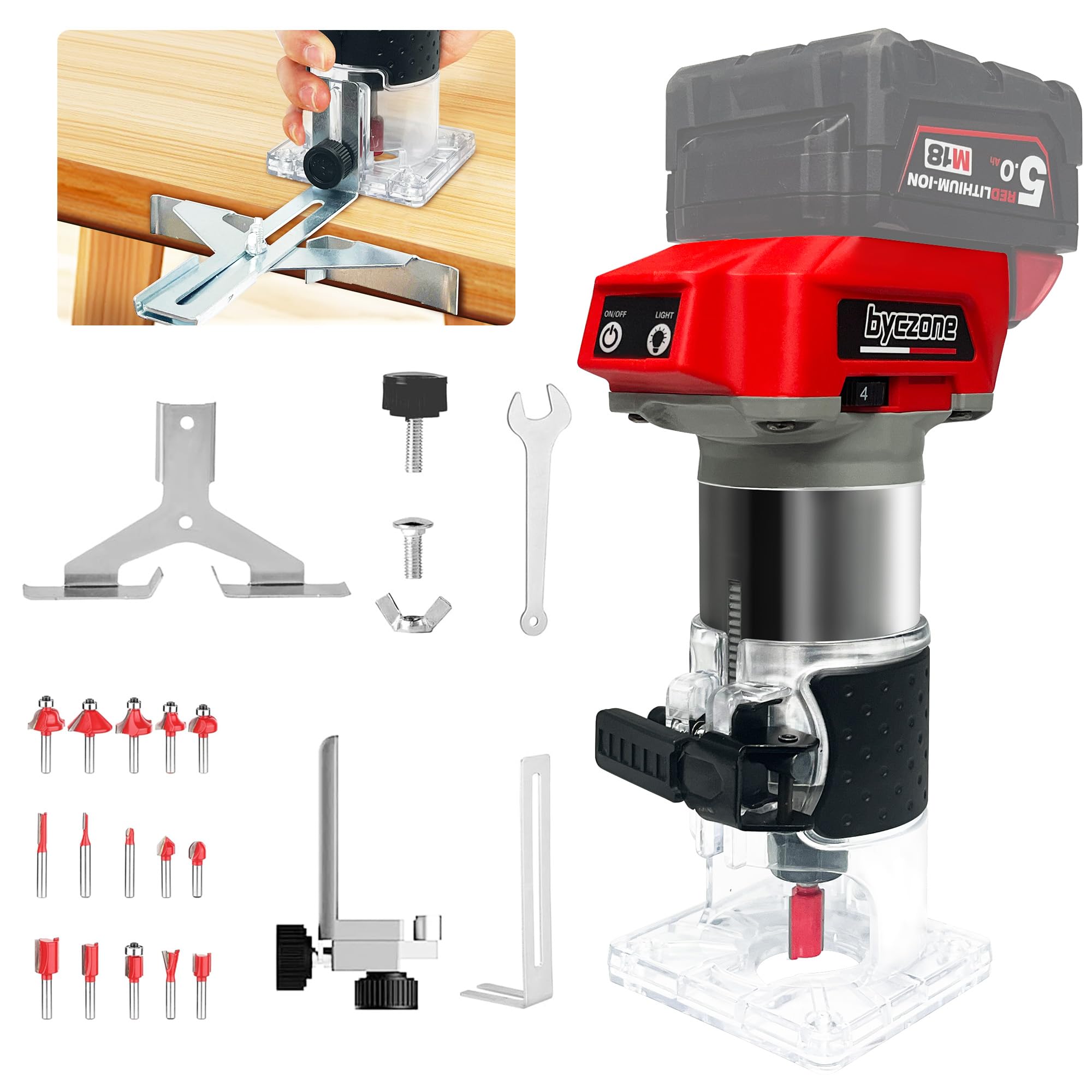 800W Cordless Wood Router Compatible With Milwaukee 18V Battery ...
