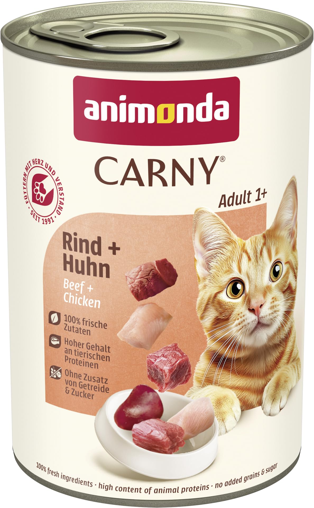 animonda Carny Adult cat food, wet food for adult cats, beef + chicken, 6 x 400g