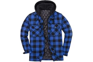 Plaid Flannel Jackets Coats for Men Zipper Men's Thicken Hooded Flannel Overcoat with Quilted Lined Work Casual Shirt