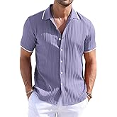 TUREFACE Men's Button Down Shirts Casual Short Sleeve Dress Shirts Summer Beach Vacation Shirts