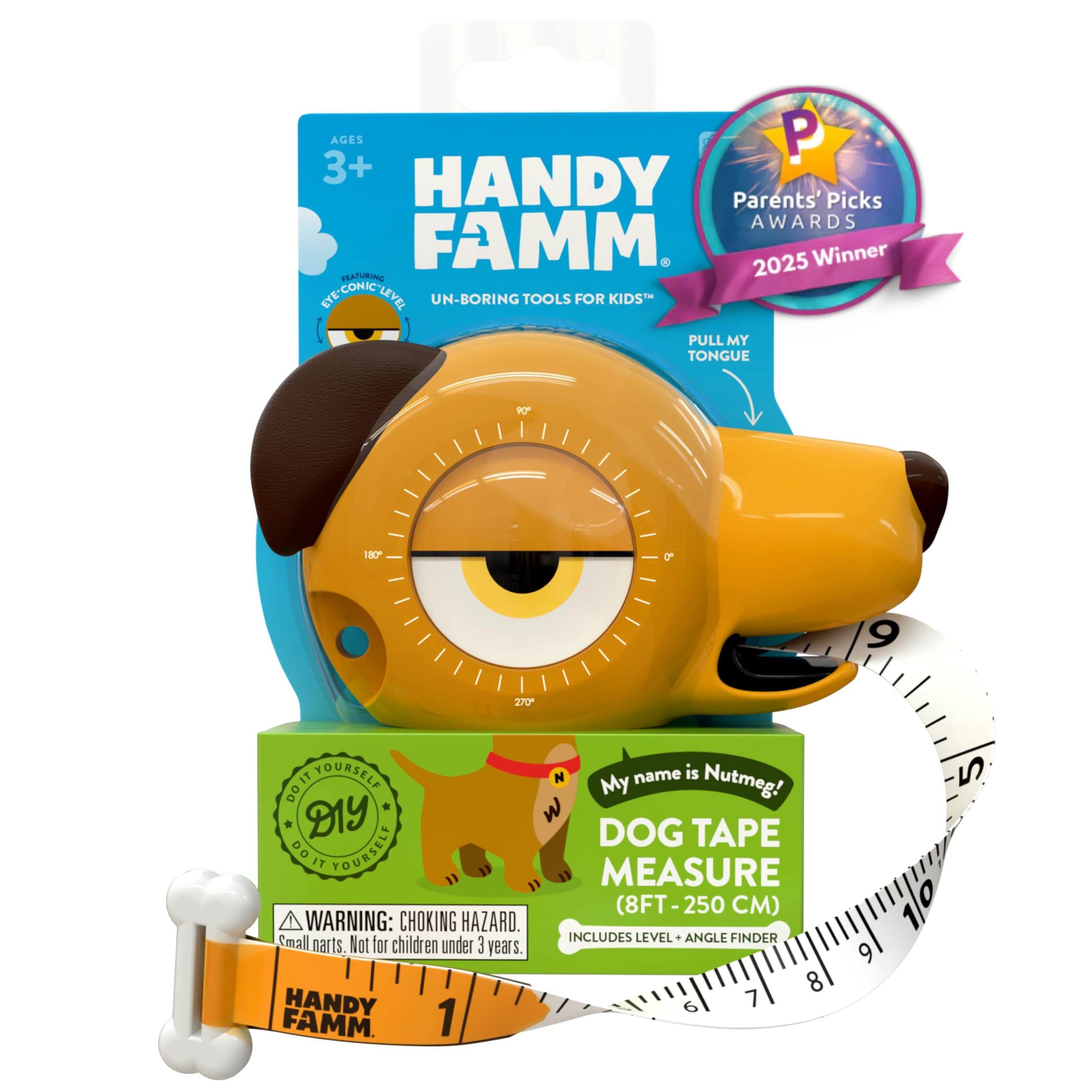 Photo 1 of Handy Famm 8ft Interactive Dog Tape Measure for Kids with Level and Angle Finder, Montessori Educational Toys, Animal Shaped Childrens Tool Set with Bone, Pocket Tape Measurer for Kid 3 and Up, Nutmeg