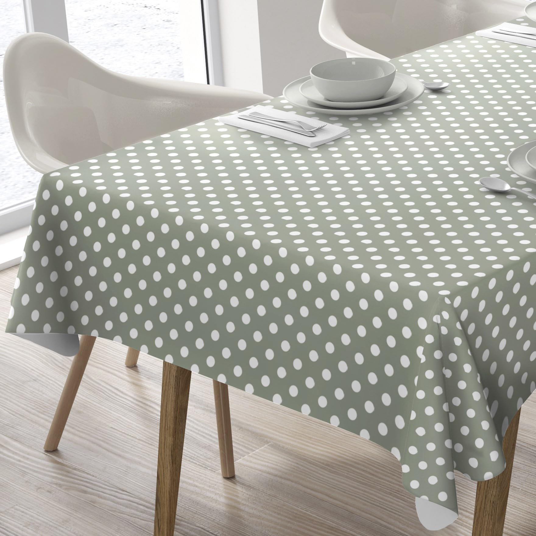 Home Direct Rectangular Oilcloth PVC Wipe Clean Tablecloth 140cm x 200cm 55x78 Polka Dot (Sage Green) โ image 1