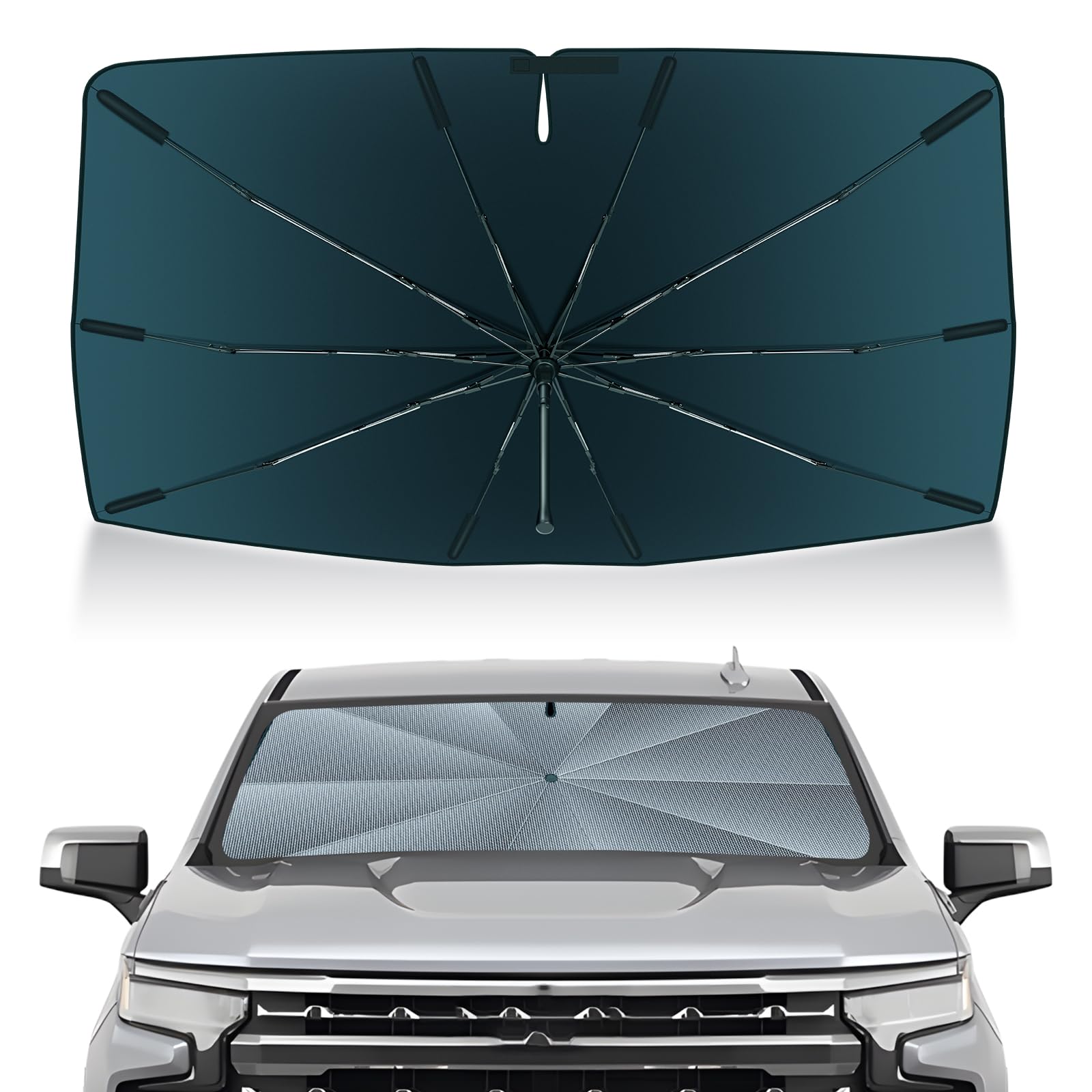 Photo 1 of Autorder Windshield Sun Shade Umbrella for 2019-2026 Chevrolet Silverado/GMC Sierra Accessories,Upgraded Ice Crystal Material,Easy Setup Umbrella Sunshade for Car Windshield,100% Sun Blocking