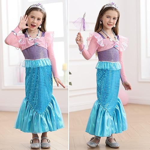 Luzlen Little Girls Mermaid Princess Costume Party Dress for Toddler Kids  Baby Halloween Dress Up, 5-6 Years(T