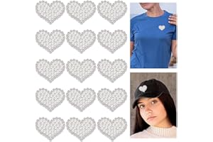 BEUNITONE 20 Pcs Heart Shape Rhinestone Self Adhesive Patches for Clothing Repair Shiny Love Heart Pearl Diamond Patches Bling Applique DIY Accessory for Clothing Jeans Shoes Bags Hats Clothes