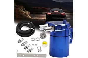 PWR FEVER Upgraded Baffled Oil Catch Can Kit Aluminum Reservoir Tank with 3/8" Strengthened NBR Fuel Line Blue 400ml